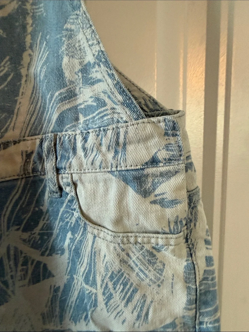 Gently worn The Children's Place Blue and White Tie-Dye Denim Short Overalls